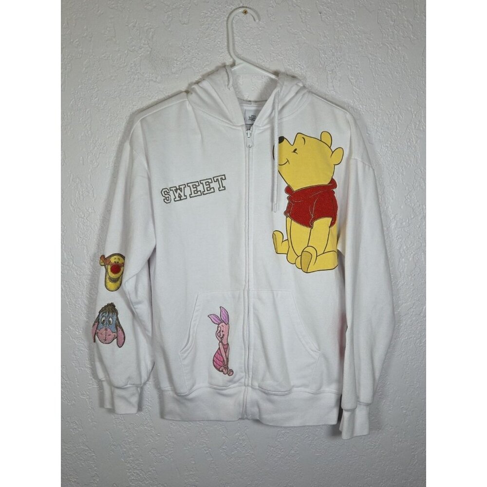 Disney jacket Size Small Winnie The Pooh Fleece Hoodie Zip up Embroidered Patch